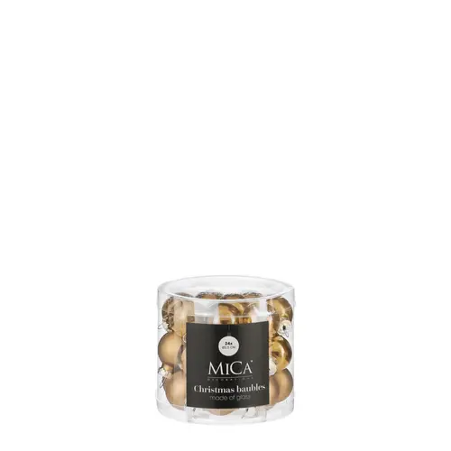 Boîte de 24 mini boules de Noël en verre or - Ø 2,5 cm