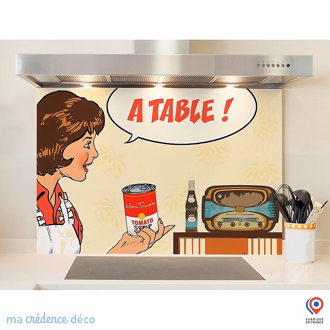 Crédence cuisine fond de hotte A table – Verre trempé, L 90 cm x H 50 cm, MaCrédenceDéco