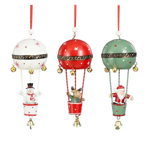 Suspension forme montgolfière en métal avec personnage de Noël - 6 x 6 x 16 cm