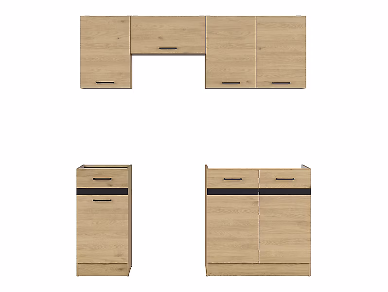 Cuisine complète 180 cm – Ensemble de meuble de cuisine coloris Chêne berstein, plan de travail non inclus