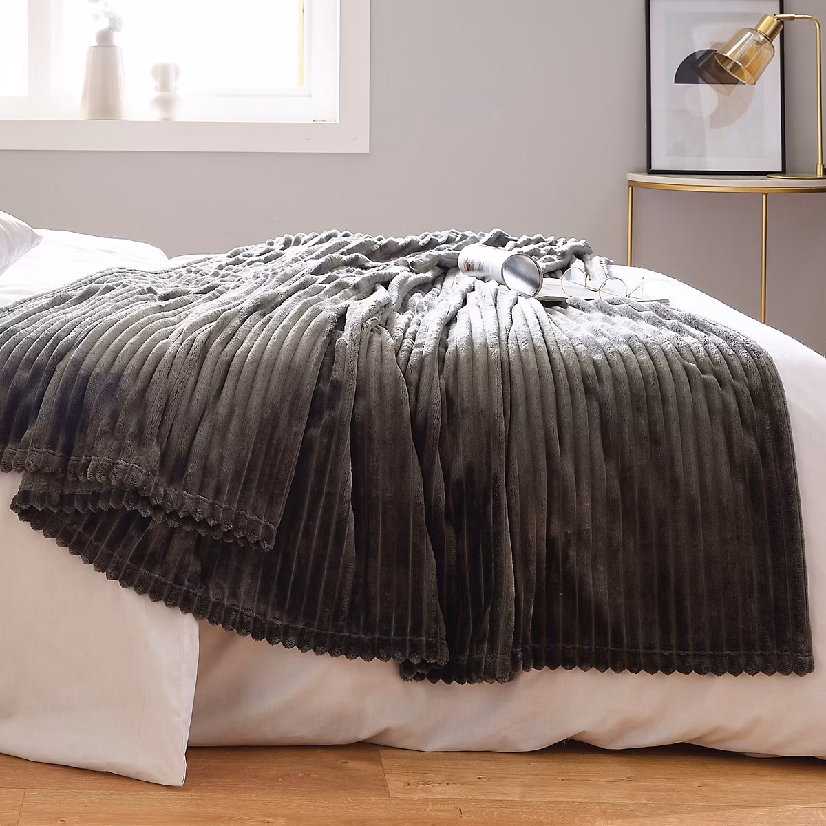 Couverture polaire – - Effet côtelé 3D (240 × 300 cm, Gris Foncé)