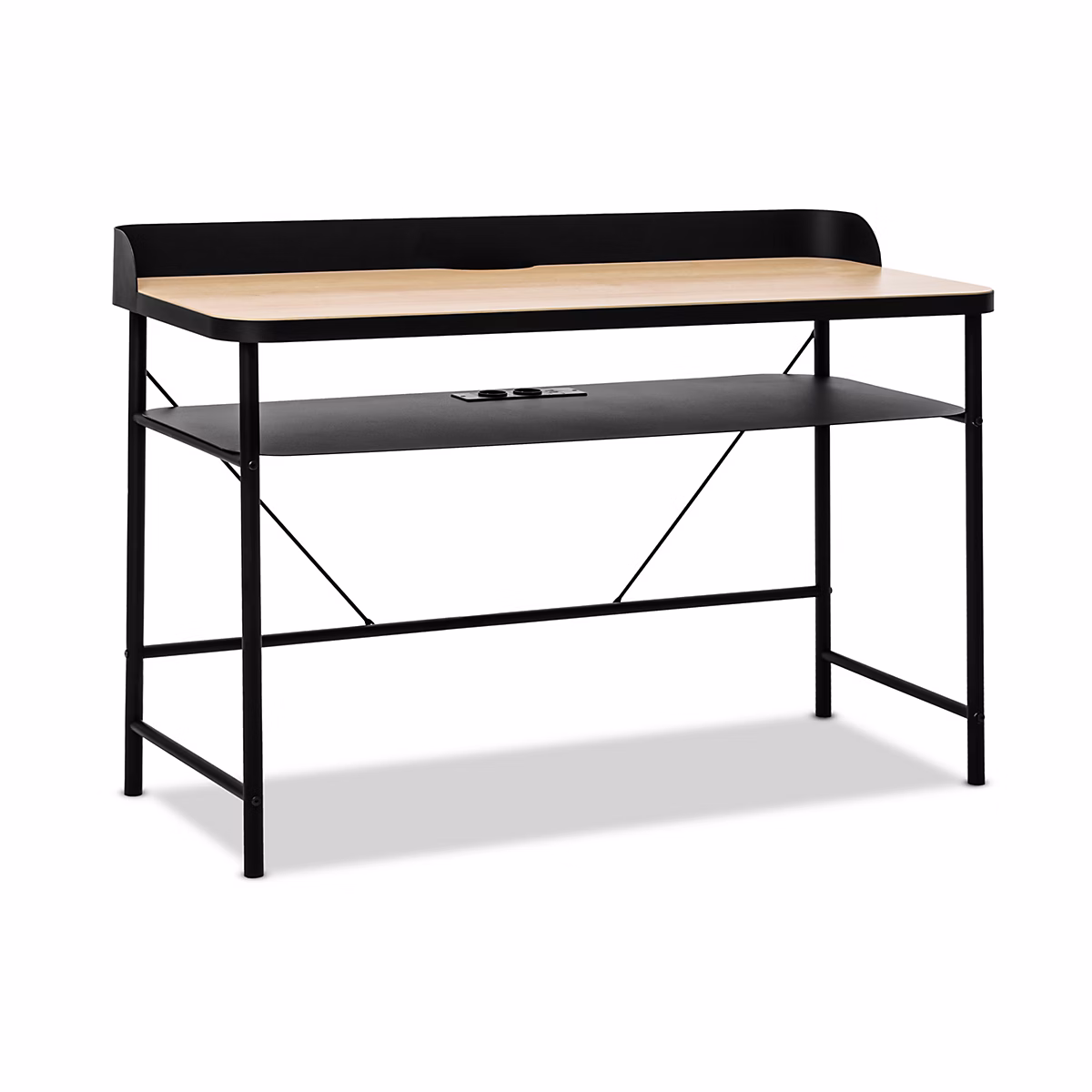 Bureau metal Frankystar Hariyang 120 × 50 cm etagere chene 2 prises Shuko 2 USB