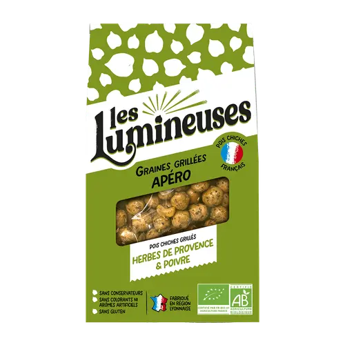 Pois chiches grillés bio apéro herbes de Provence et poivre Les Lumineuses - 90 g