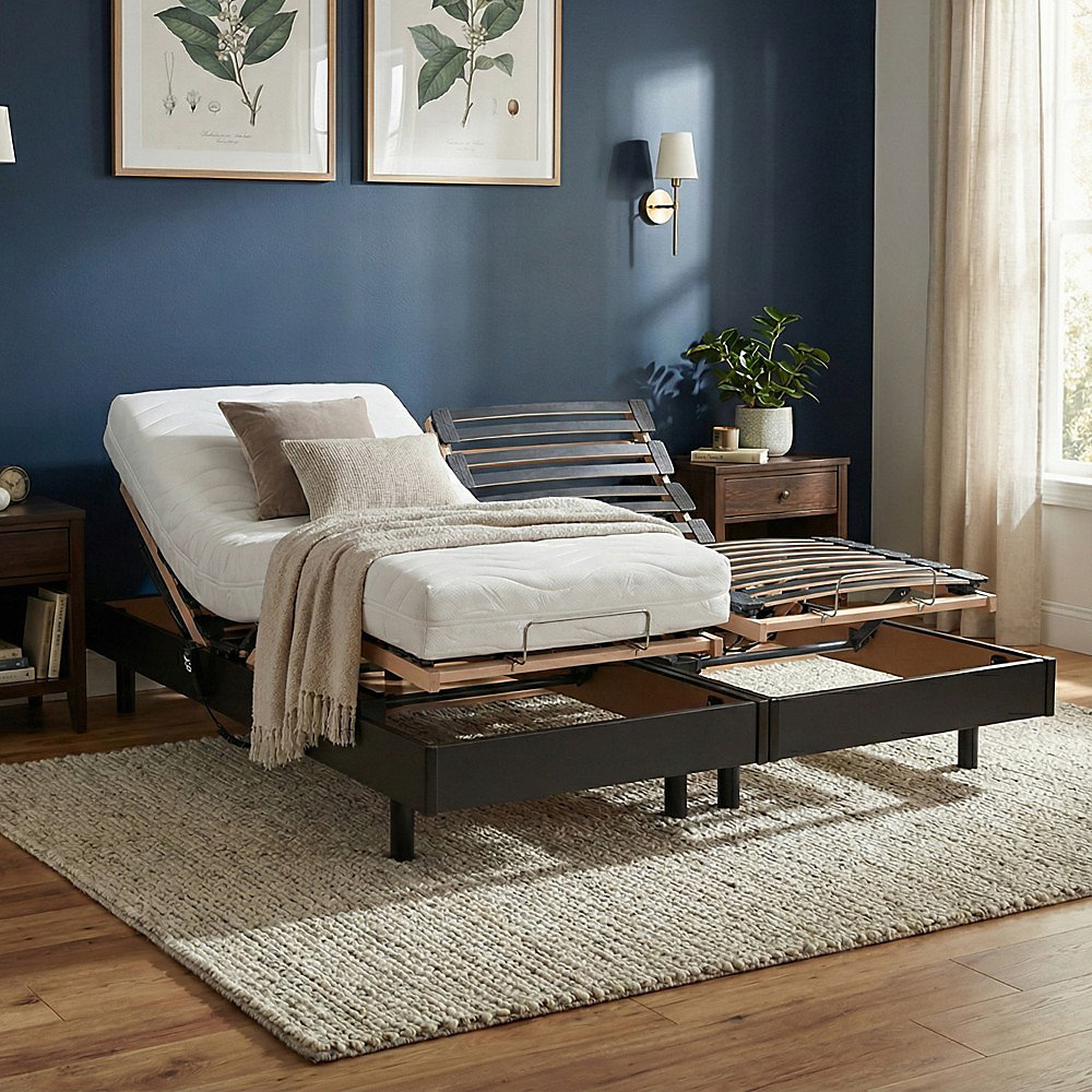 Ensemble 2 sommiers relaxation électrique FLEXPUR 80 × 200 + 2 matelas mémoire de forme / Noir