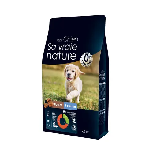 Croquettes sans céréales pour chiot au poulet et saumon Sa Vraie Nature - 2,5 kg
