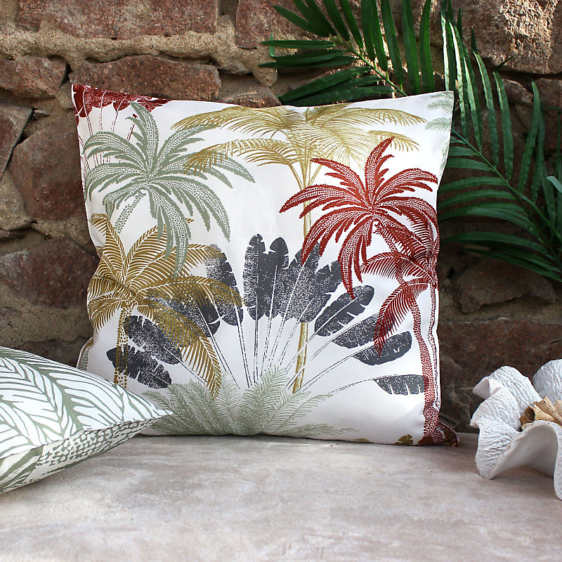 Coussin imprimé outdoor 60 × 60 cm – Motif tropical multicolore, 60 × 60cm, Blanc