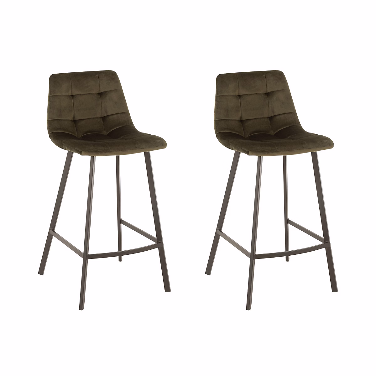 Chaises de bar en velours peau de pêche et métal (lot de 2) Vert foncé – OLIVIA