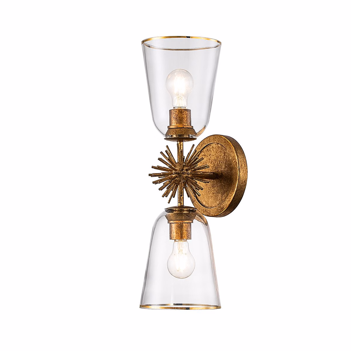Elstead Staring Applique murale contemporaine dorée vieillie – abat-jour en verre, 2 ampoules E27