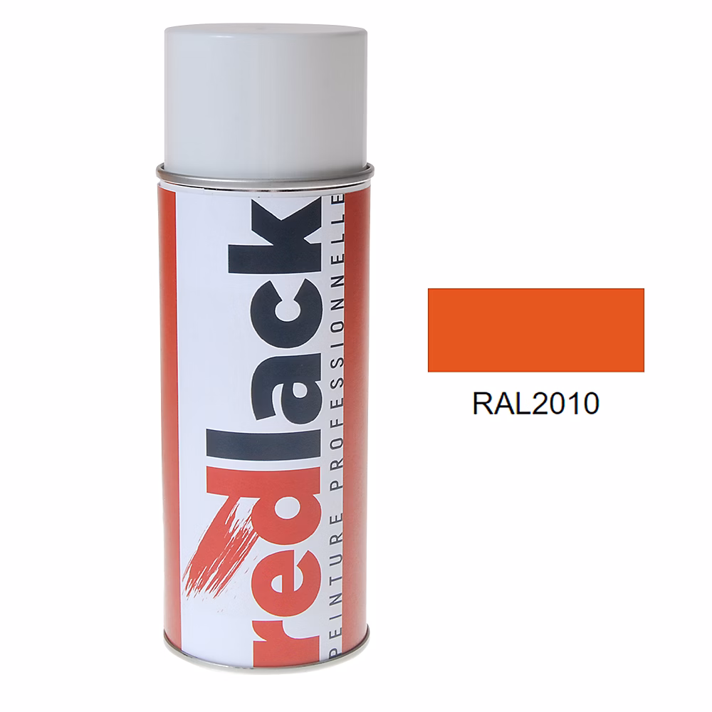 Bombe de peinture Aérosol – spray, 400ml, RAL 2010 Orangé de sécurité, Satiné, multisupport, Redlack, RAL2010