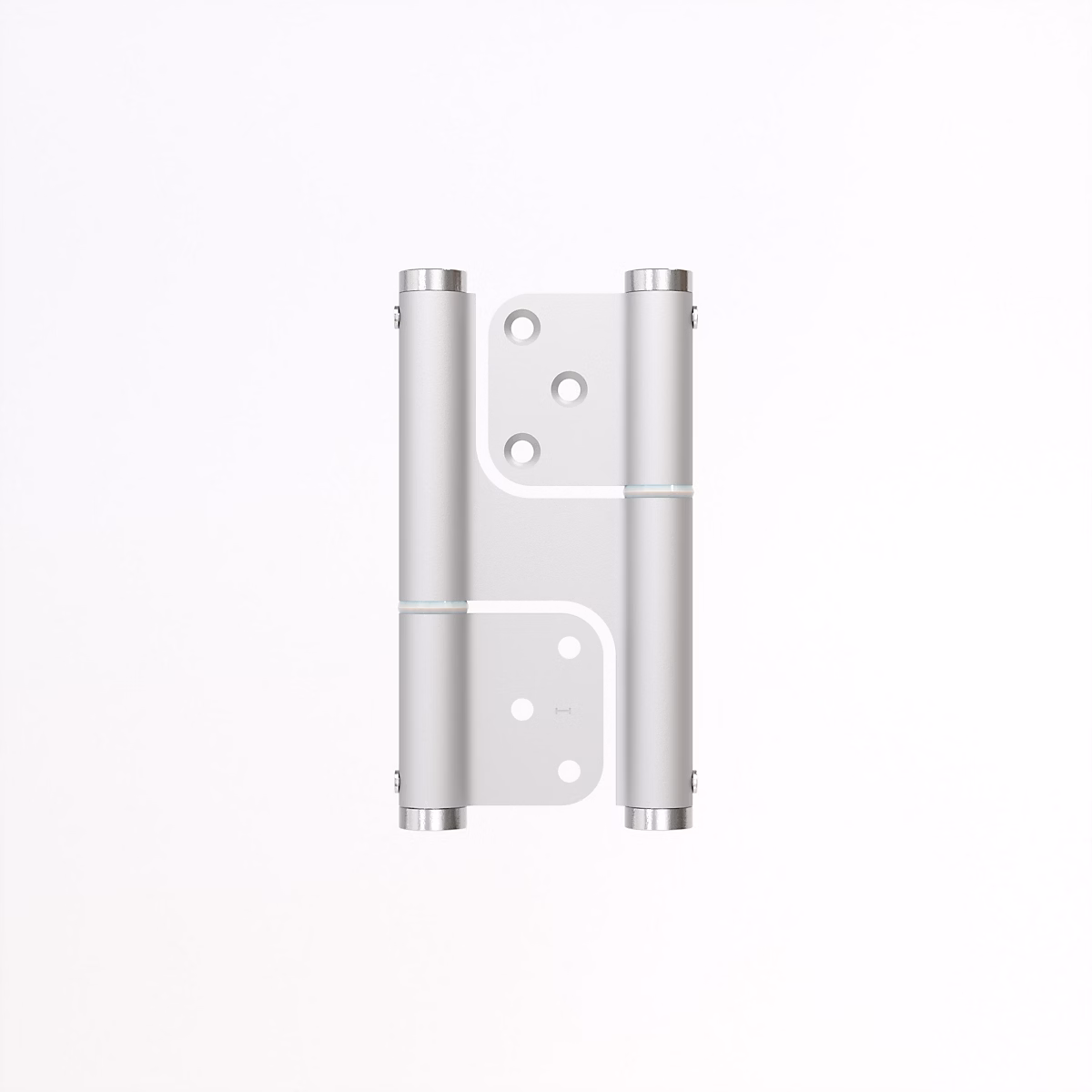 Charnière va et vient à ressort – 120 × 35 mm, mouvement 180 degrés, en aluminum anodisée argent, posée totalement en applique