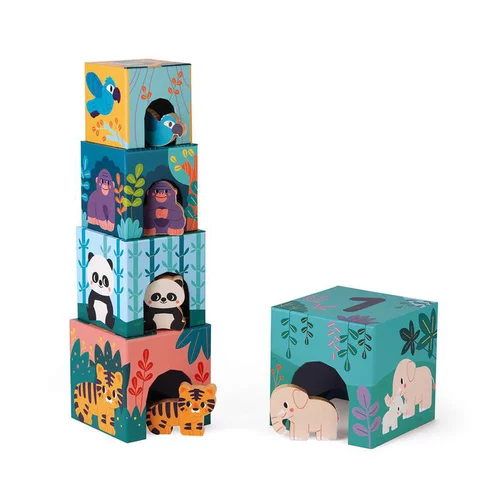 Pyramide en carton et figurines en bois animux Janod