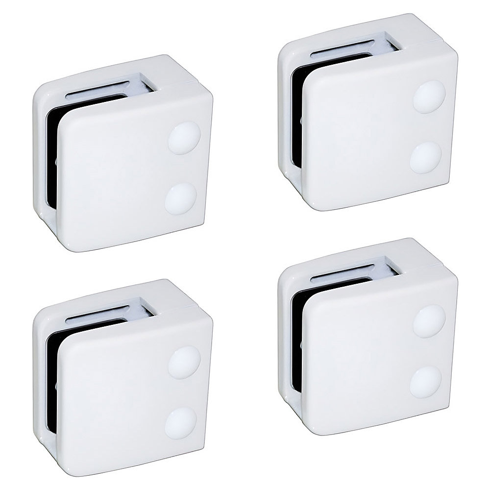 4 x Pince à verre plate modèle 06 – Ep. verre 11, 52 mm, Zamak blanc RAL 9016