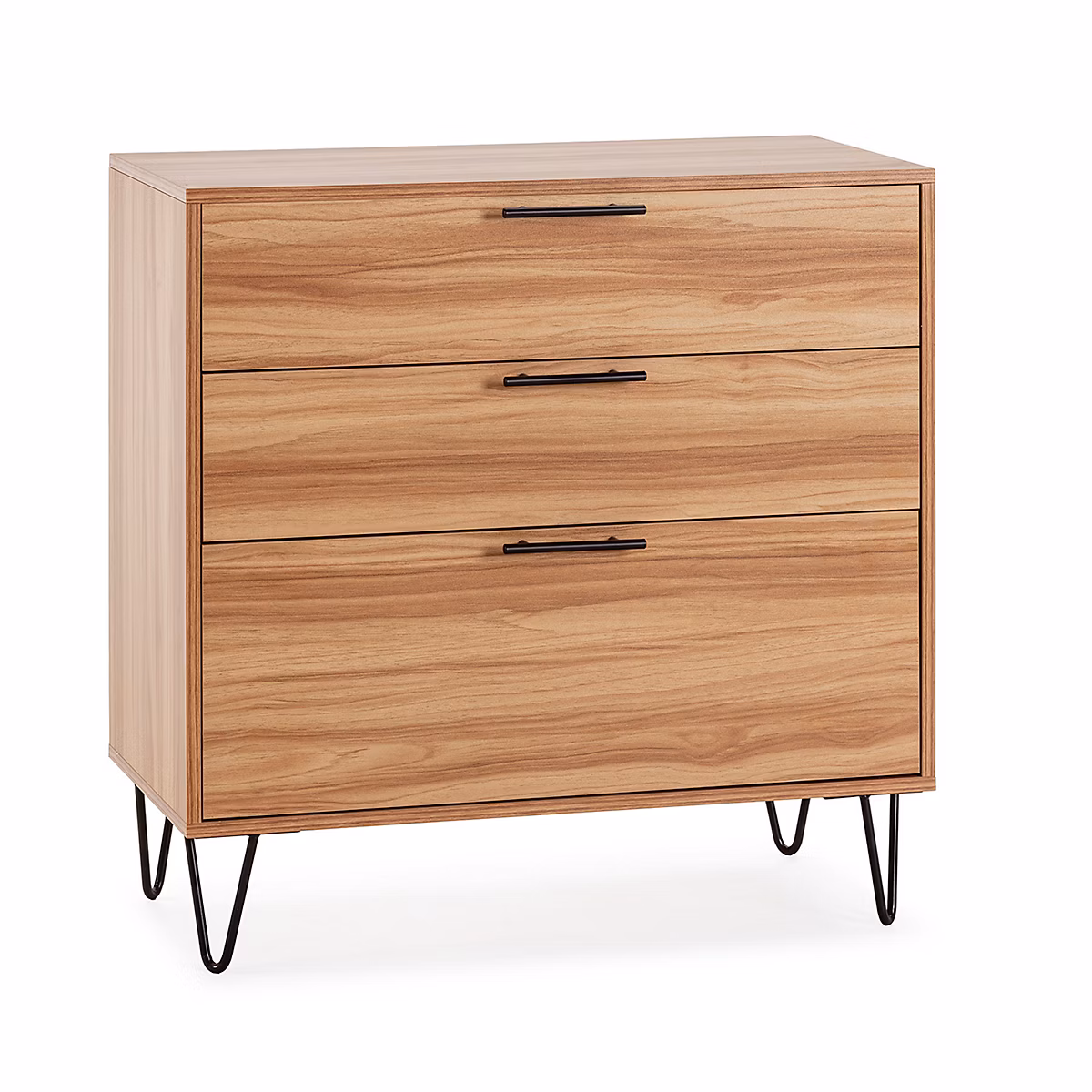 Commode de nuit Alma 3 tiroirs – coloris bois, pieds métal
