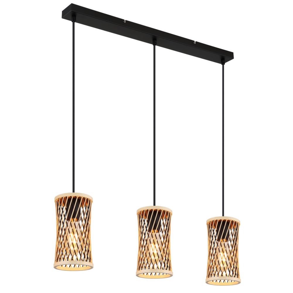 Globo Mali Plafonnier suspendu de bar noir mat 3x E27 – 150 cm 72 cm