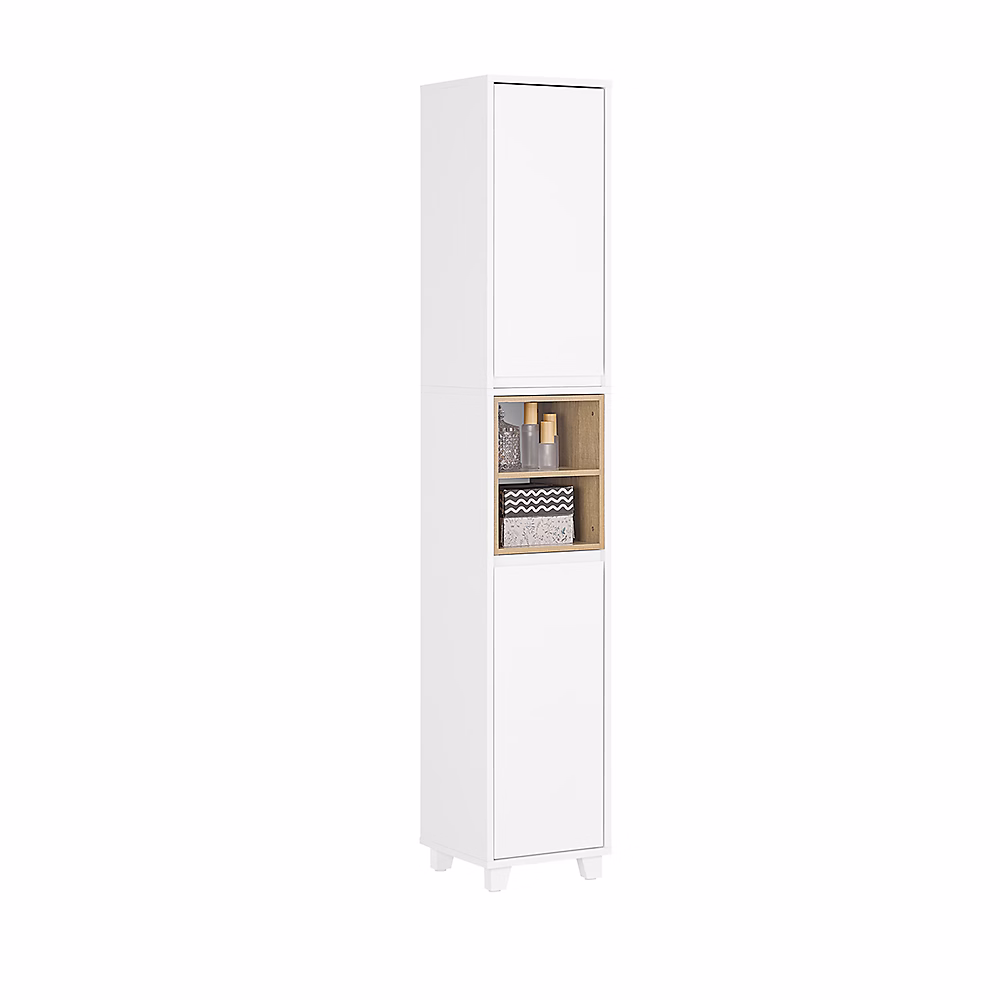 Colonne Armoire Salle de Bain étagère étroite 2 Portes 2 Compartiments – BZR147-W, SoBuy