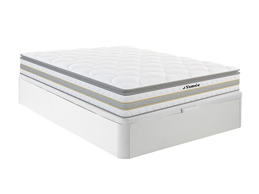 Ensemble 140 × 190 cm sommier coffre blanc + matelas ressorts ensachés et surmatelas intégré ép.29cm – CANTERBURY de YSMÉE