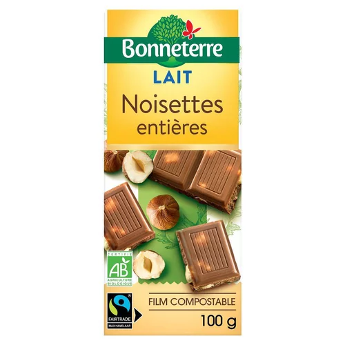 Chocolat lait noisettes entieres 100 g