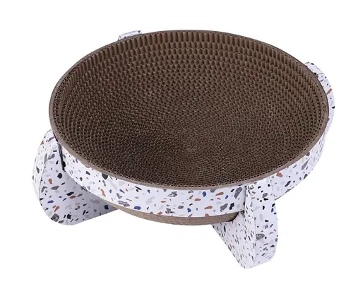 Griffoir en carton pour chat coloris blanc navette Wouapy Terrazzo - 35 x 13 cm