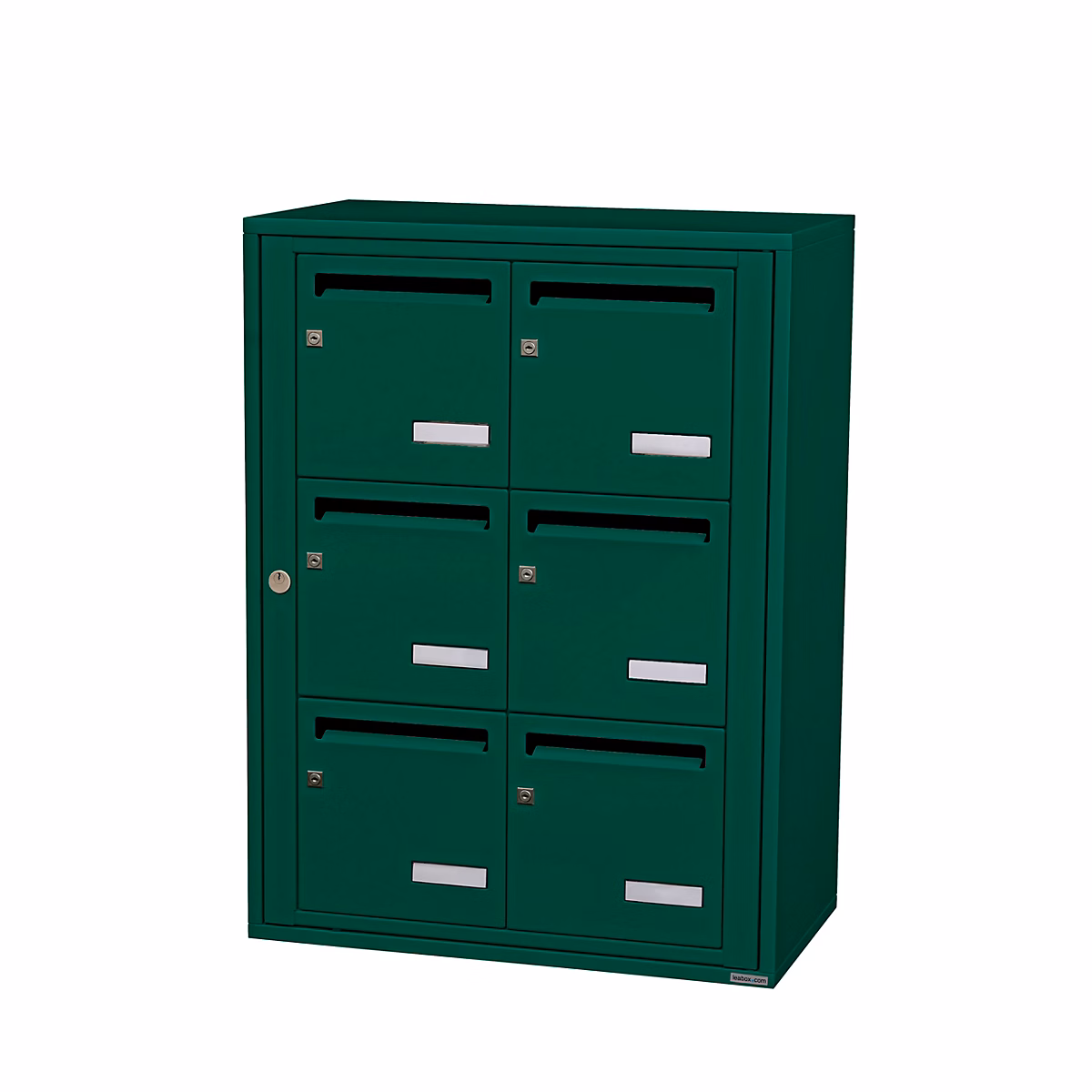 Bloc collectif leabox.com – 2 × 3, grade 3, simple face, Intérieur, fixation murale, Vert mousse RAL 6005 finition brillante