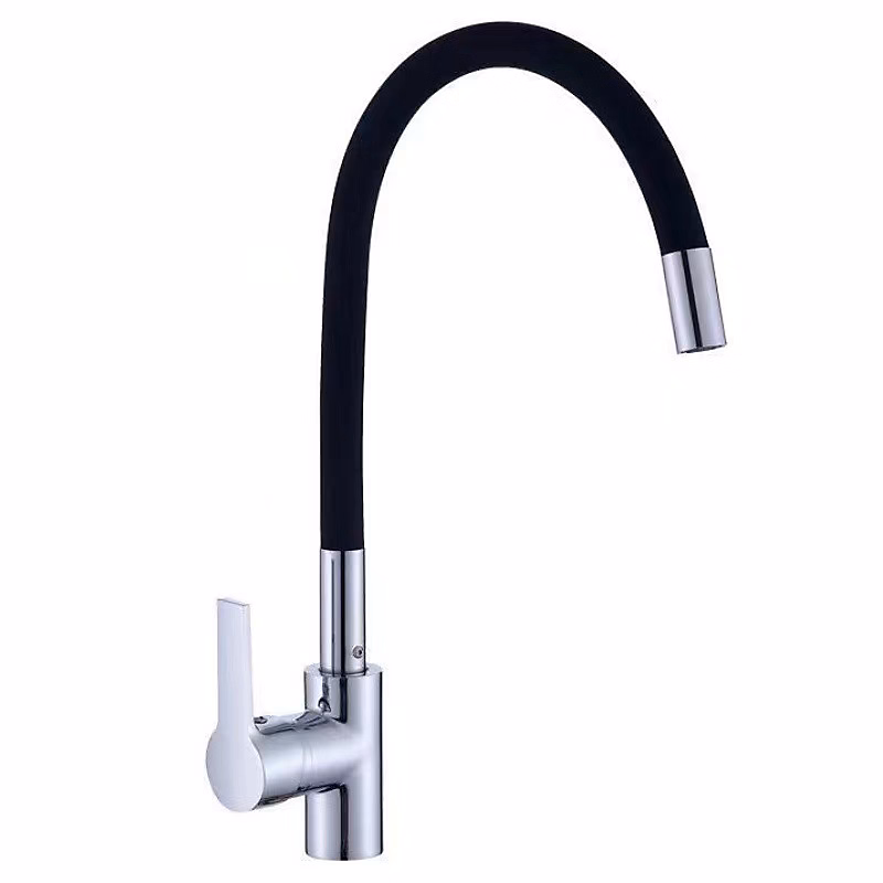 Evier et robinet de cuisine – BASHLWUA Robinet Cuisine Mémoire de Forme Mitigeur d'évier Courbe en Silicone Noir Robinetterie Chromé Mitigeur Cuisine Flexion Ar