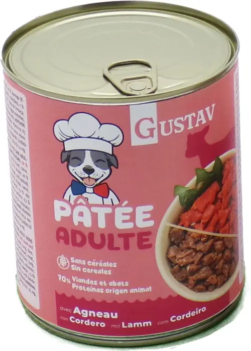 Pâtée pour chien adulte à l’agneau sans céréales complète Bubimex Gustav - 800 g