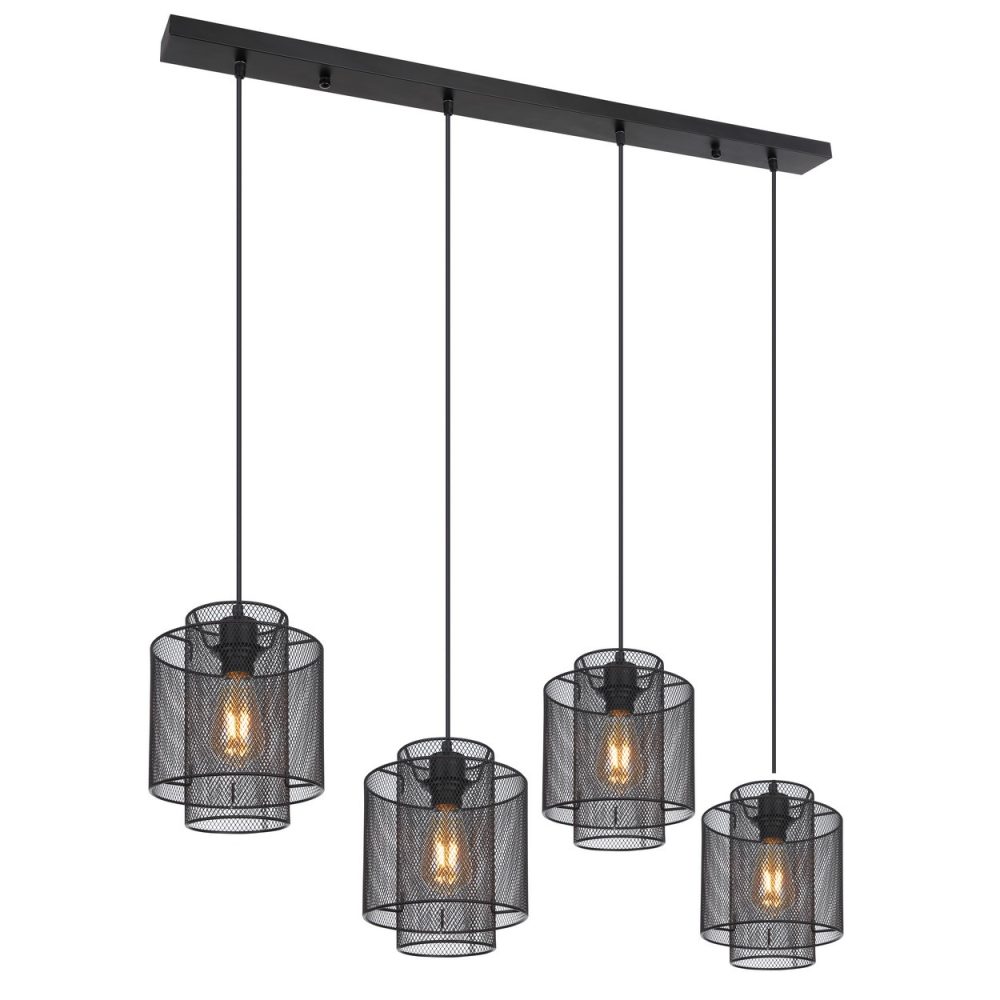 Globo Augustin Plafonnier suspendu de bar noir mat 4x E27 – Ambiance extérieure
