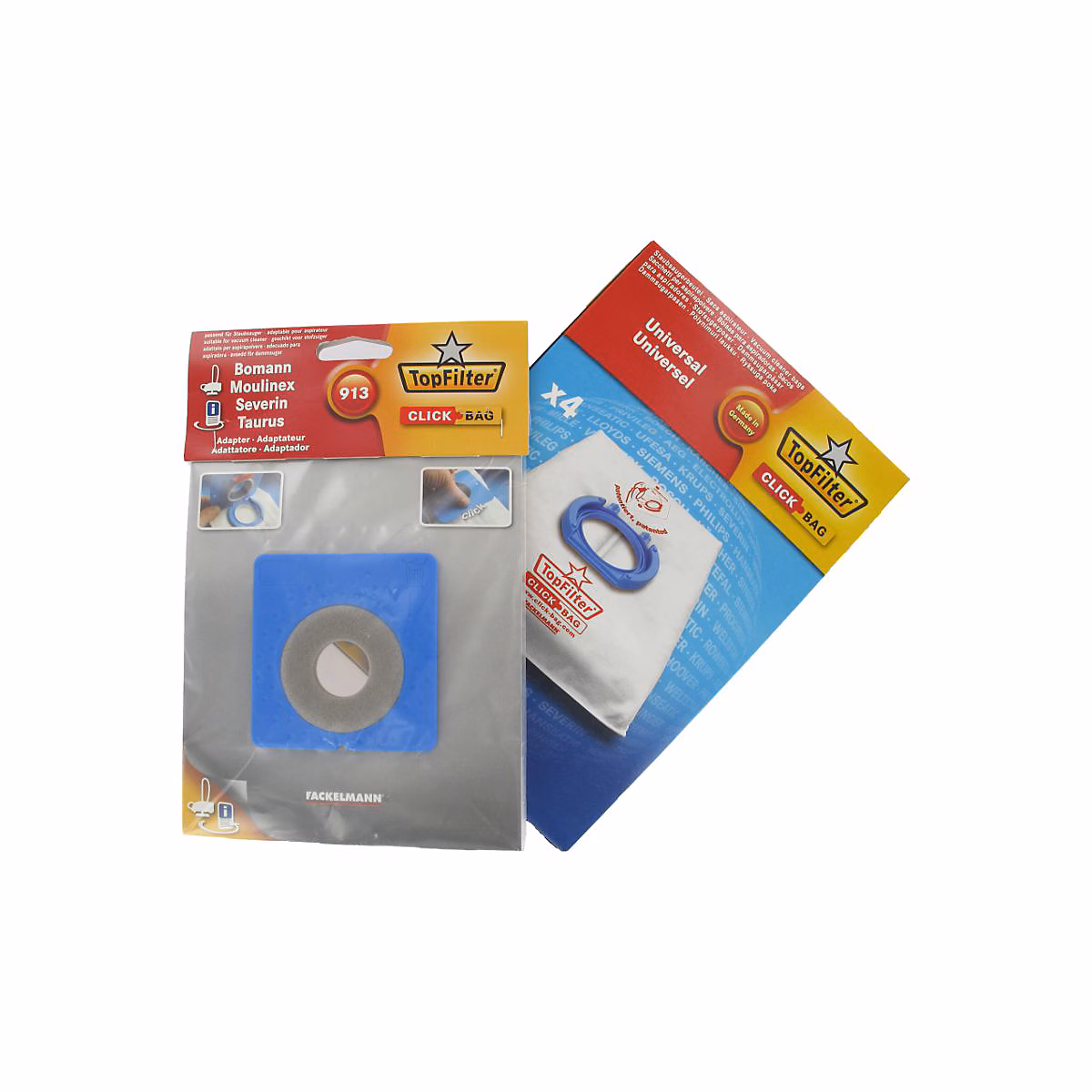 Boite de 4 sacs aspirateurs universels Top Filter avec Adaptateur Click Bag pour aspirateurs Moulinex – Réf. ZBWRBWVJL5683457960