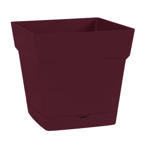 Pot carré en polypropylène rouge Bourgogne avec soucoupe clipsée Eda Toscane 3 L - 17,4 x 17,4 cm