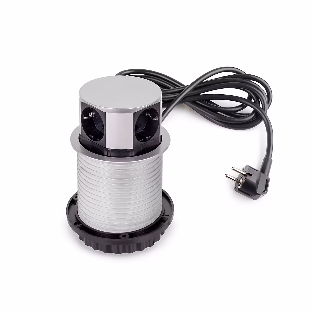 Emuca Multiconnecteur Vertikal Push diamètre 100mm | 3 prises de type Schuko – 1 USB type A – 1 USB type C – Acier et Plastique – Peint