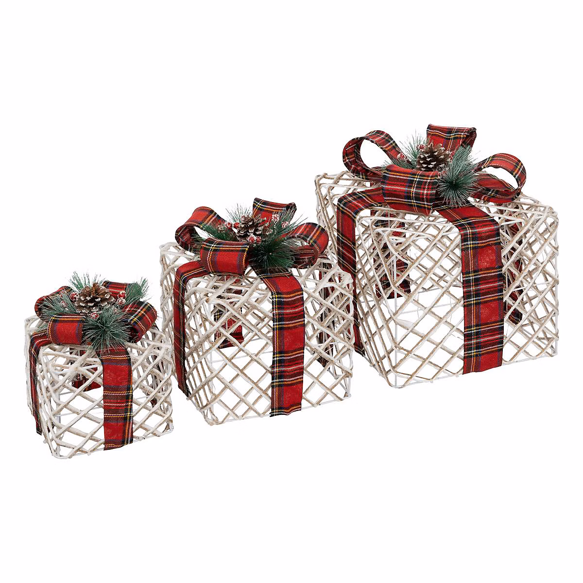 Décoration lumineuse cadeaux en rotin x3 led blanc chaud – feeric lights & christmas