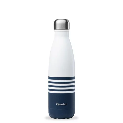 Bouteille isotherme Qwetch en inox Marinière bleu blanc 500 ml