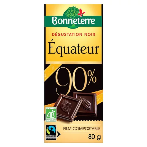 Chocolat Dégustation noir Equateur 90% en tablette de 80 g