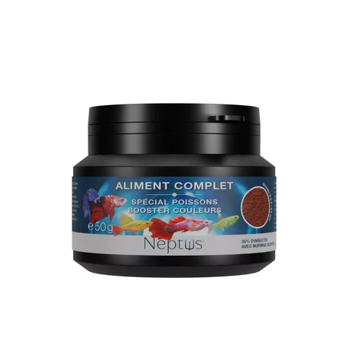 Aliment complet pour guppy, platy et molly granulés coloris multicolore Neptus renforcement des couleurs – 100 ml