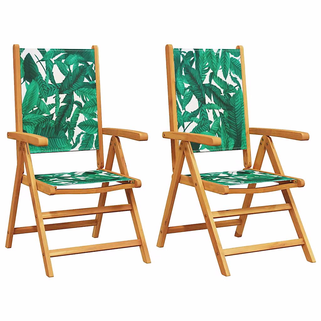 Chaises pliantes (lot de 2) en bois d'acacia massif et tissu – motif feuilles vidaXL