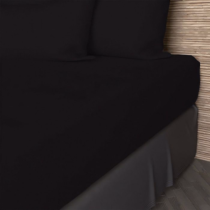 Drap housse en coton 57 fils 200 × 200 cm UNI noir – par Soleil d'ocre