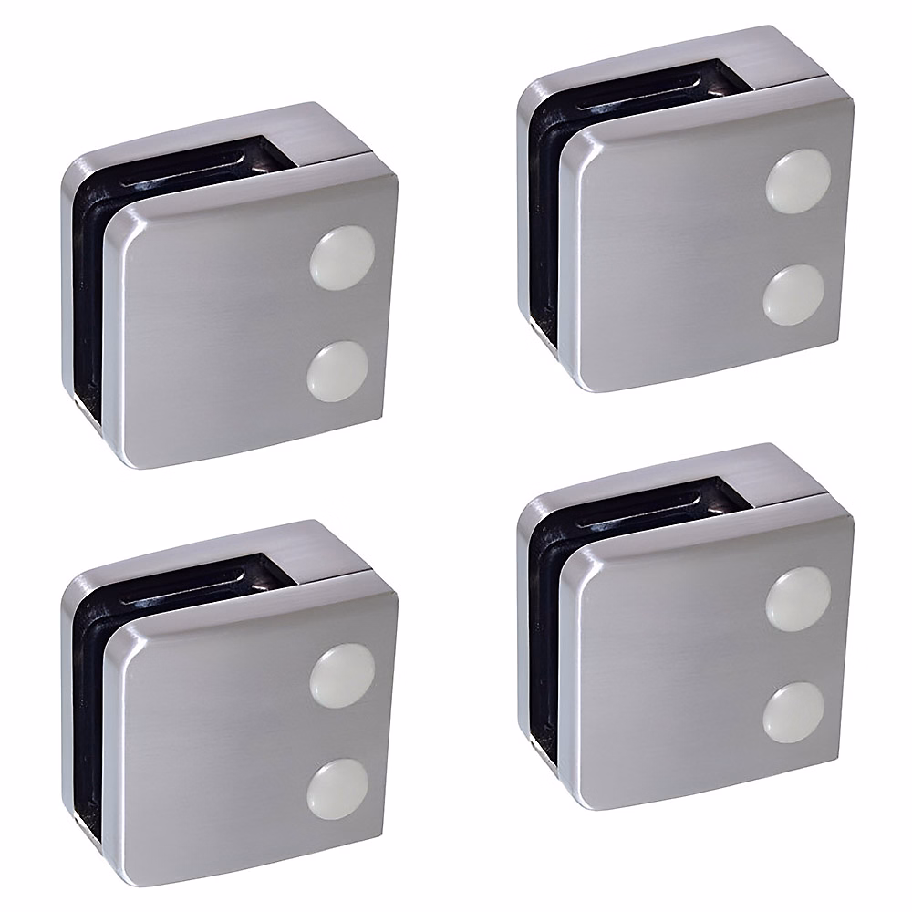 4 x Pince à verre plate modèle 06 – Ep. verre 12, 76 mm, Inox 304 brossé GR320