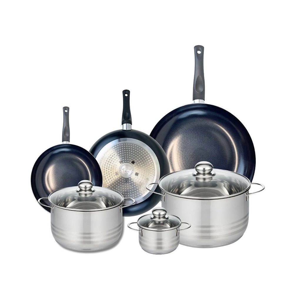 Ensemble de 3 Poêles de cuisson 20 – 24 et 32 cm et 3 faitouts 12, 20 et 24 cm Elo Prima Brillant