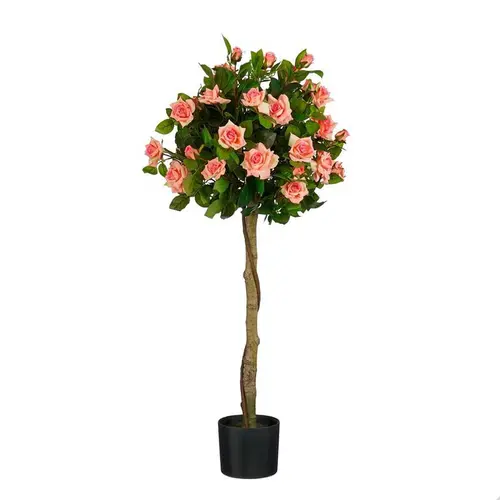 Rosier artificiel à fleurs saumon en pot - Ø 50 x H 120 cm