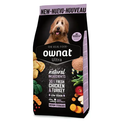 Croquette pour chien adulte stérilisé de taille moyenne au poulet et riz Ownat - 3 kg