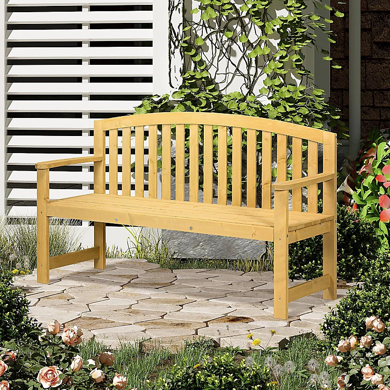 Banc de jardin 2 places 143 cm en bois orange avec dossier et accoudoirs – Réf. SXFAWMXVC3091550145