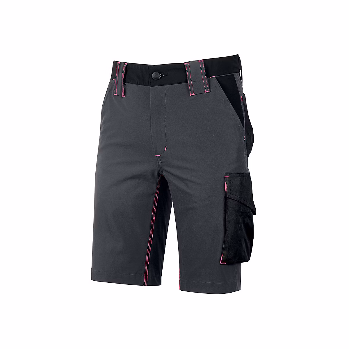 Bermuda de travail MERCURY Grey Fucsia FU196GF – multipoches Slim Fit, Noir Gris Rouge