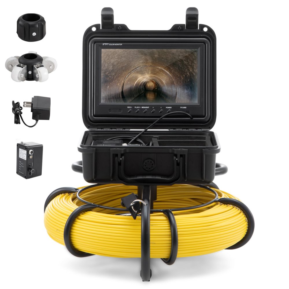 SucceBuy Camera inspection 120 m, écran 9''. Enregistreur DVR, IP68, 12 LED réglables, carte SD 16 Go. – Ambiance extérieure