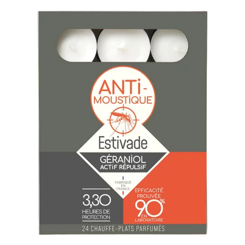 Bougies chauffe-plat blanches antimoustique au géraniol Estivade - 24 pièces