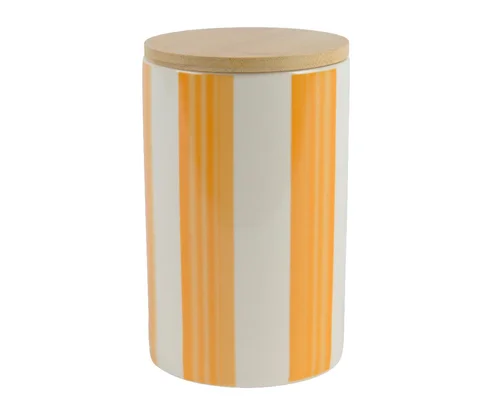 Bocal de conservation en porcelaine blanc et jaune rayé - Ø 10 x H 15,5 cm
