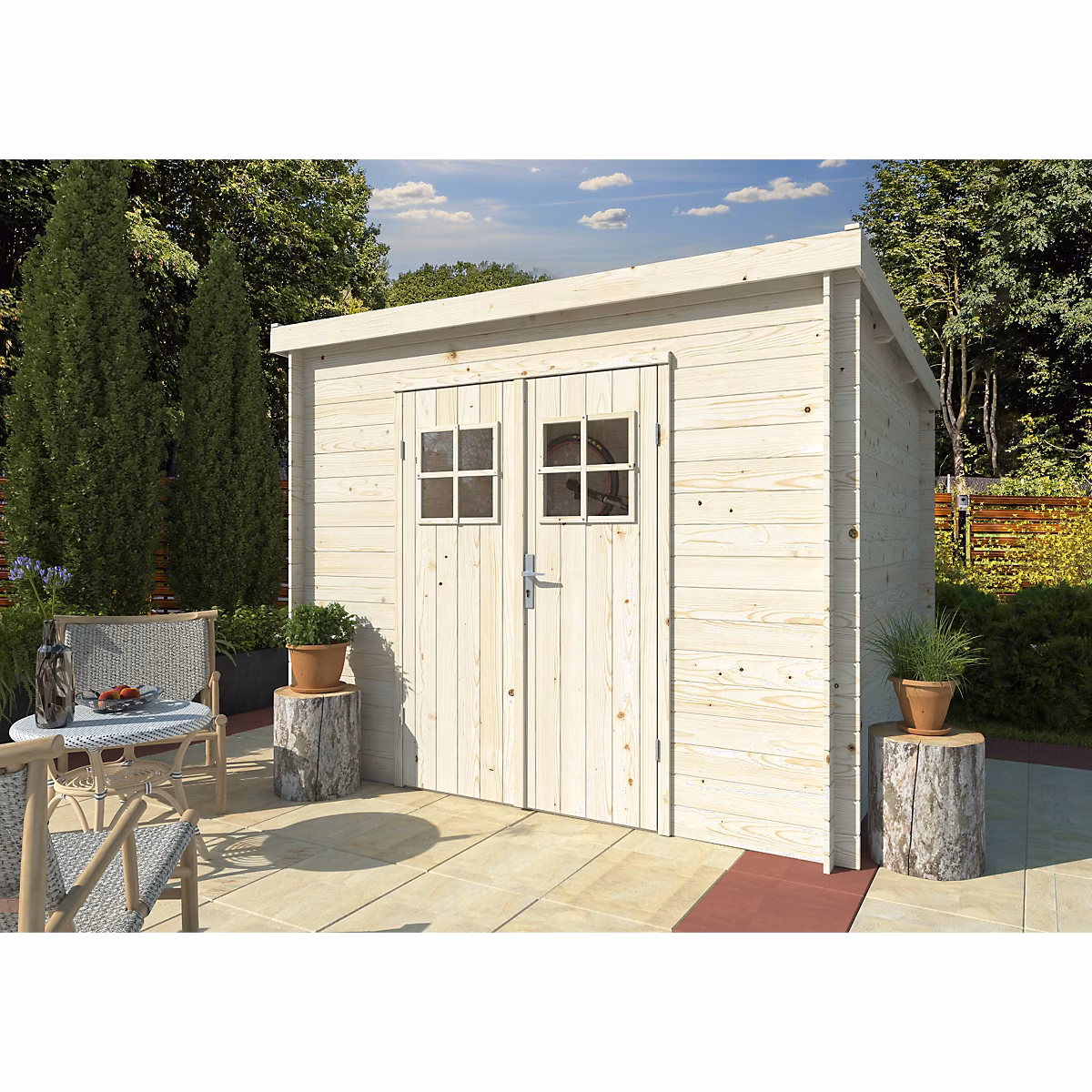 Abri de jardin, garage, carport et rangement extérieur – Abri de jardin en bois Zoé 3 naturel White Wood simple vitrage surface extérieure totale 7m²