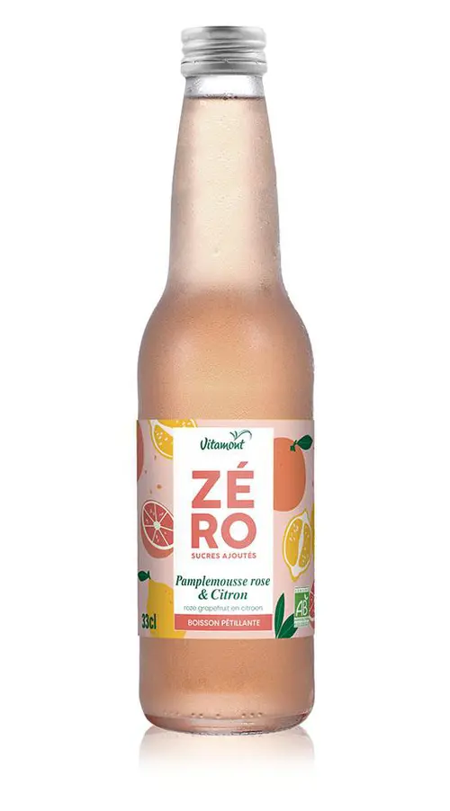 Boisson gazeuse bio Zéro sucres ajoutés pamplemousse citron Vitamont – 33 cl