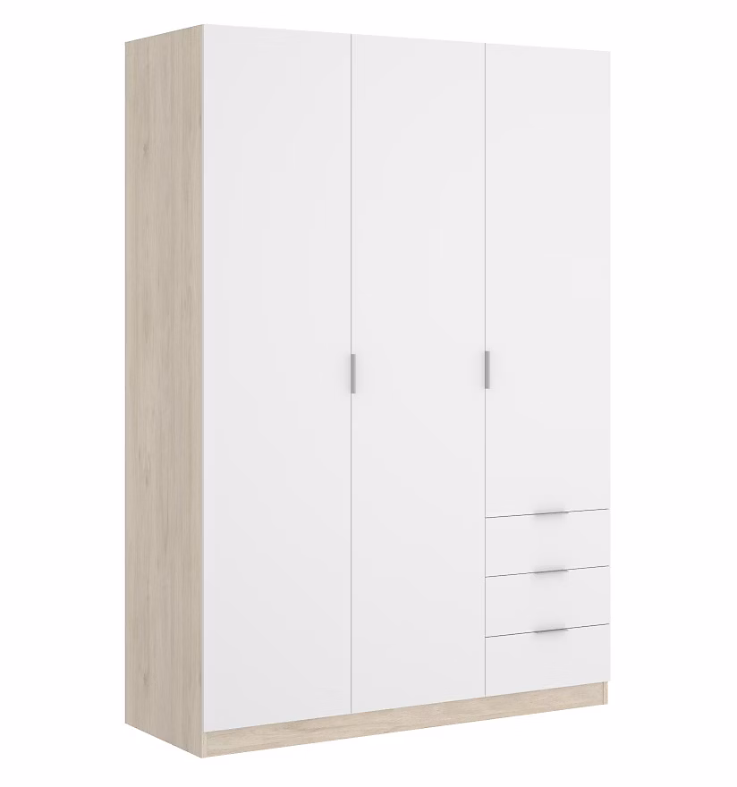 Armoire placard meuble de rangement coloris naturel/blanc – Longueur 121 x Profondeur 52 x Hauteur 184 cm