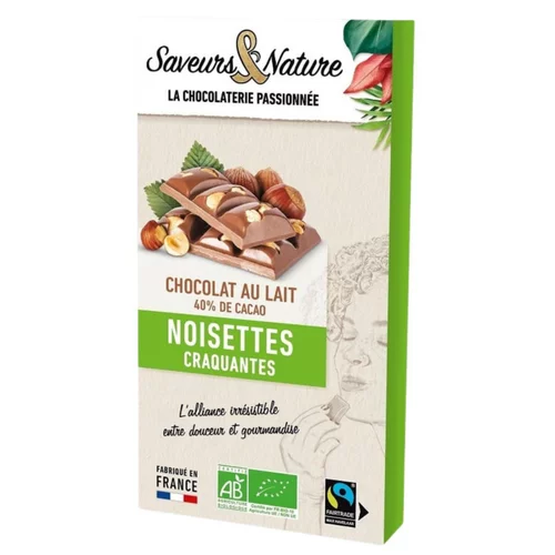 Chocolat au lait noisettes entières bio Saveurs et Nature - 100 g