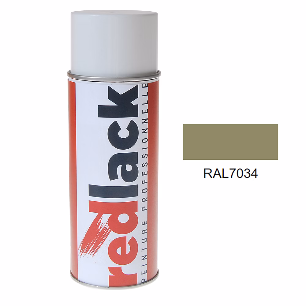 Bombe de peinture Aérosol | spray – 400ml – RAL 7034 Gris jaune – Satiné – multisupport – Redlack – RAL7034