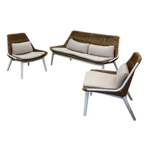 Salon de jardin en résine coloris blanc et beige Como - 3 éléments (canapé et deux fauteuils)